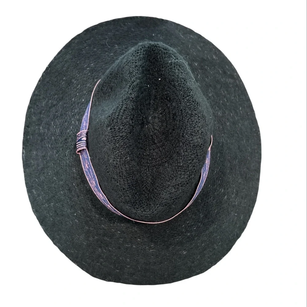 🔵 Women’s Black Wool Fedora with Pink & Navy Band 21-22” circumference